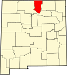 Map of New Mexico highlighting Taos County